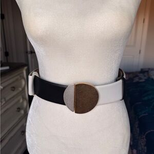 MarlaWynne Black and White Adjustable Belt with Gold Accent